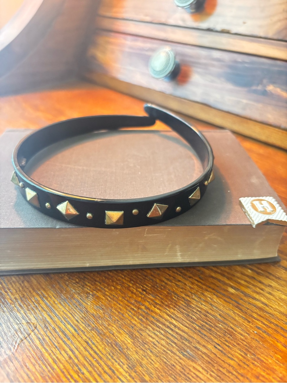 L.Erickson Studded Black Headband with Gold Accents